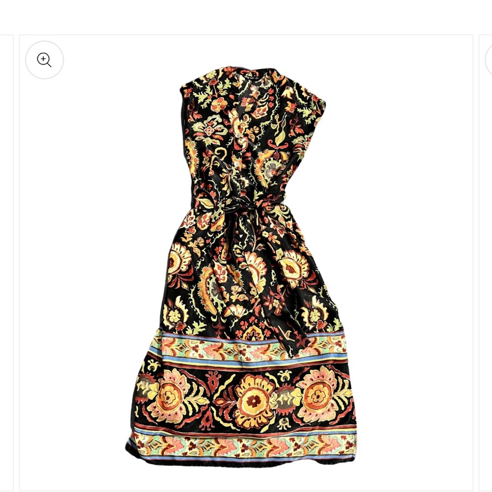 Zara Satin Print Tie Belt Dress